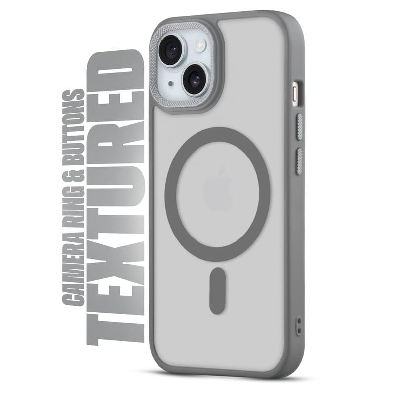 Image of GoldKart Magnetic Matte Translucent Back Cover Case for iPhone 13 /14 | MagSafe Compatible | Shockproof Hybrid Bumper | Camera Lens Protection | Anti-Fingerprint Slim Protective Case (Grey)