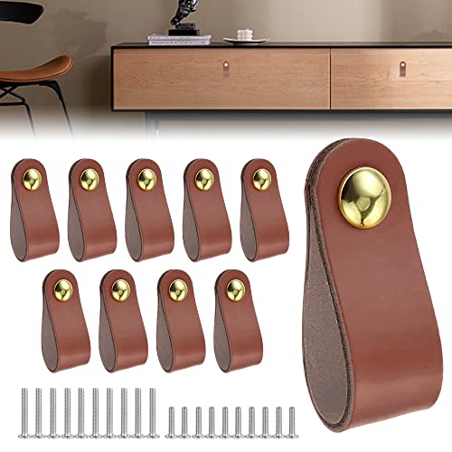 QINERSAW 10 PCS Tirador de Cuero para Muebles, Asa para Puerta.
