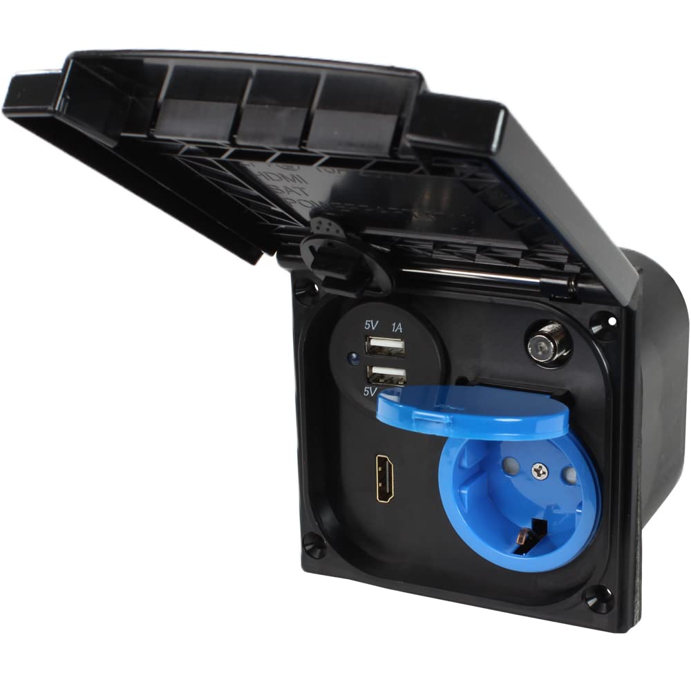 Enchufe exterior multifunción para autocaravana, caravana, camper, 220 V, 230 V, antena satélite, USB, HDMI, color negro