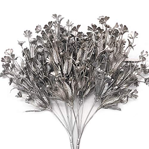Artificial Plants for Christmas, CATTREE Plastic Grass Faux Shrubs Fake Leaves Simulation Flowers Bushes Home Indoor Outdoor Garden Wedding Festival Decoration Hall Table Planter Filler – Silver 2 Pcs