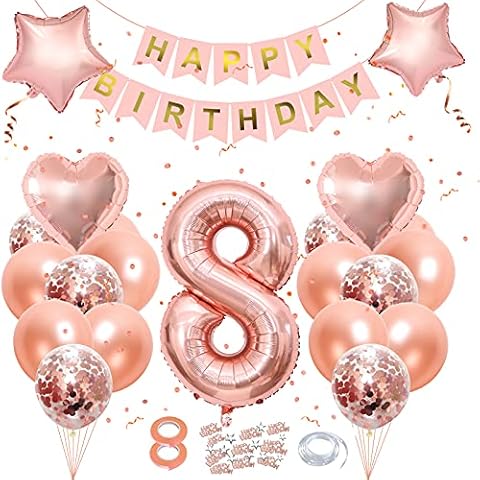 8th Birthday Decorations for Girl, 8 Balloons for Girl, Rose Gold Number 8 Balloons for Girl, Age 8 Birthday Balloons Decorations, 40 Inch Number 8 Balloon - Rose Gold Cover