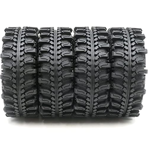Hobbysoul 4Pcs Rc 1.9 Mud Terrain Tires Super Grip Soft Crawler Tyre 121Mm/4.75Inch & Aluminium 1.9 Beadlock Wheel Rim (Pre-Mounted) #TOP1