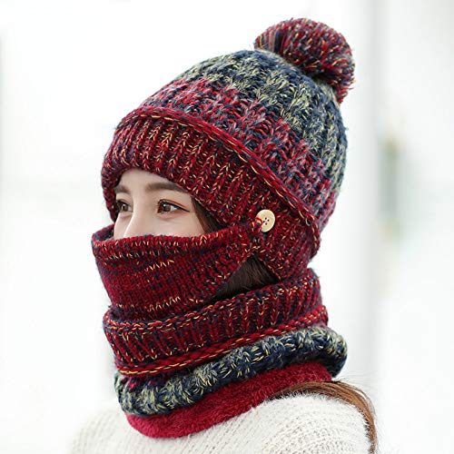 Bonnet tricoté femme hiver chaud doublé velours avec cache-oreilles épais