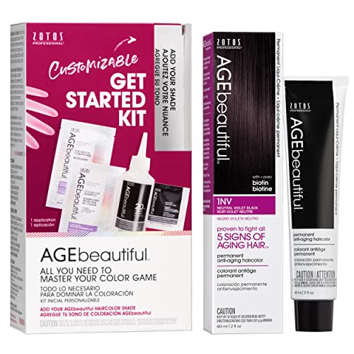 Image of AGE beautiful Permanent Hair Color Cream, 100% Gray Coverage Hair Dye with Biotin Anti-Aging Formula for Fuller, Thicker Hair, Professional Salon Quality
