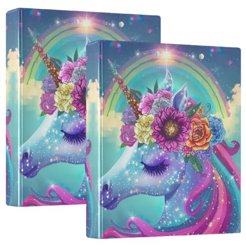 Classeur 3 anneaux 3,8 cm licorne arc-en-ciel grand format avec porte-bloc école bureau