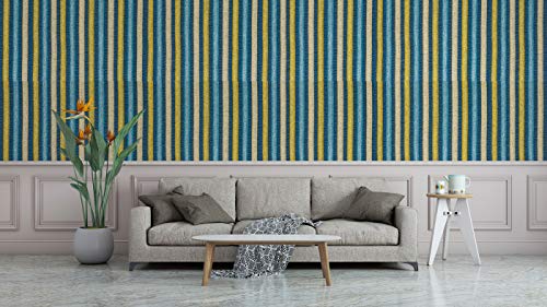 Image of DWELLSINDIA Striped Fabric Design Self Adhesive Wallpaper Peel & Stick, Waterproof, Scratch Resistant, Laminated (41cm x 244cm, Teal & Yellow)