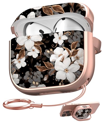 Maxjoy for AirPods 4 Case with Safety Lock, Cute Flower AirPod 4th Generation case Lock Hard AirPod 4 Cover for Women Girly with Keychain for AirPods 4th Generation Cover 2024, Floral