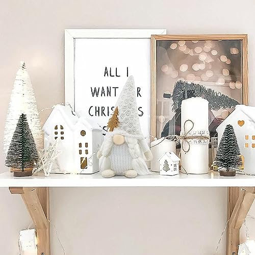 Set of 2 Christmas Gnomes Xmas Winter Decorations Reindeer Handmade Elf Dwarf Figurines for Home Kitchen Farmhouse Tiered Tray Holiday Festival Party Scandinavian Tomte - White - Image 8