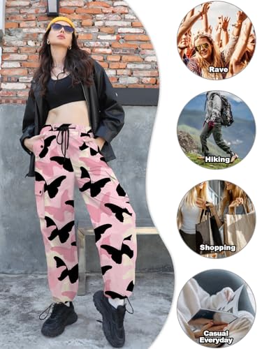 Image of Cromoncent Cargo Pants Girls & Women Parachute Pants Y2K Baggy Rave Clothes Waterproof with Pockets
