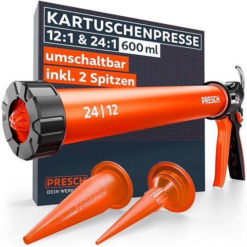 Presch Kartuschenpresse 600ml inkl. 2 Aufsätzen - Umschaltbare...