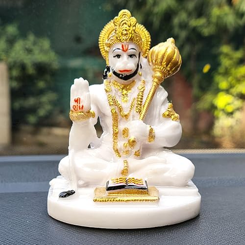 Image of RIANZ Resin Hanuman Ji Idol for Car Dashboard, Home & Office Desk - Bajrang Bali Murti for Protection from Negative Energy, Good Luck, Success and Prosperity (White), 6.5 x 3 Cm