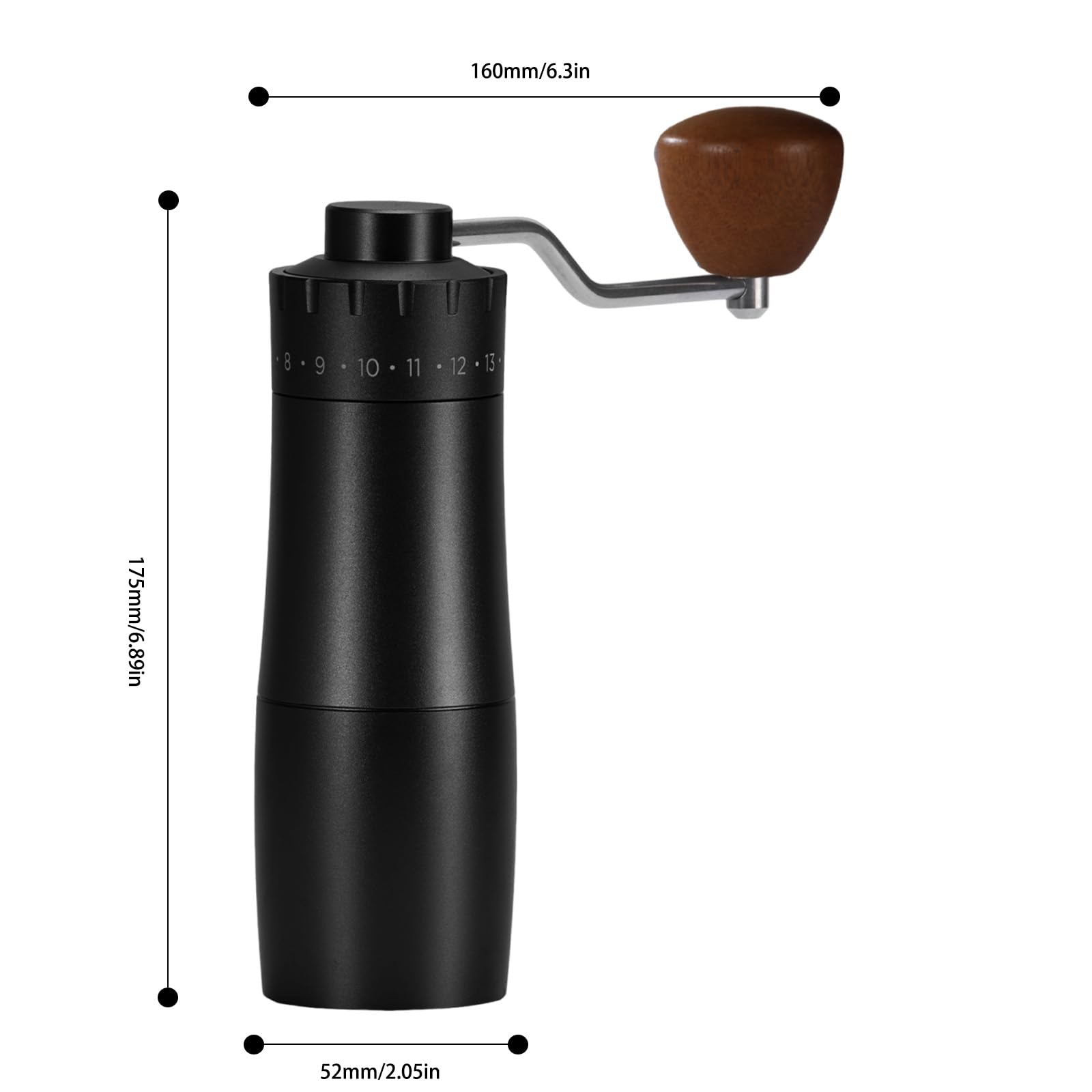 Molinillo de café manual con rebabas cónicas de acero inoxidable para prensa francesa, goteo, espresso, ajuste ajustable, perfecto para el hogar, la oficina y el campamento (negro-F18SW1)