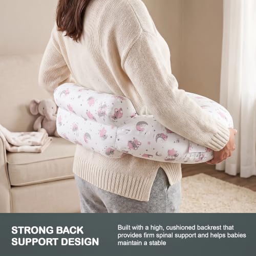 Image of BAYBEE Feeding Pillow for New Born Baby with Foldable Breastfeeding Cover | Feeding Cover for Nursing Mom with Adjustable Velcro & Back Support | Nursing Pillow with Removable & Washable (White Pink)