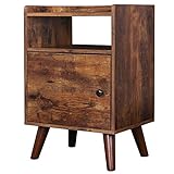 HOOBRO End Table, 3-Tier Nightstand with Door, Side Table for Small Spaces, Wood Look Accent Table, Stable and Sturdy Construction, Rustic Brown