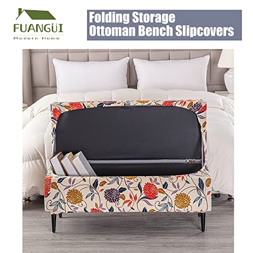 Image of FUANGUI Ottoman Cover Stretch Storage Ottoman Bench Slipcover Jacquard Folding Storage Bench Ottoman Cover Footrest Stool Slipcover Footstool Protector Cover with Elastic Bottom,Medium
