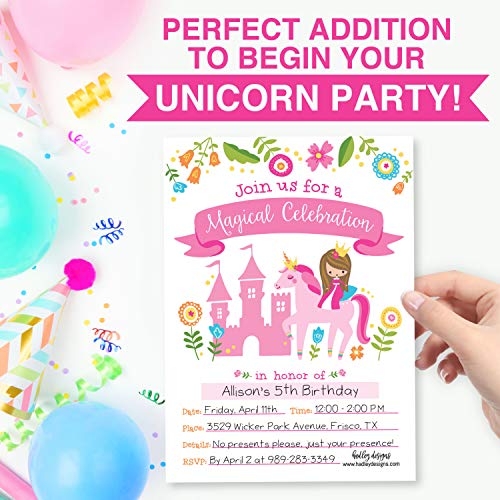 Image of Hadley Designs Kids Birthday Invitations Girl Unicorn Theme - 25 Royal Birthday Party Invitations For Girls, Princess Invites For Girls, Cute Fairytale Party Supplies, Made in USA