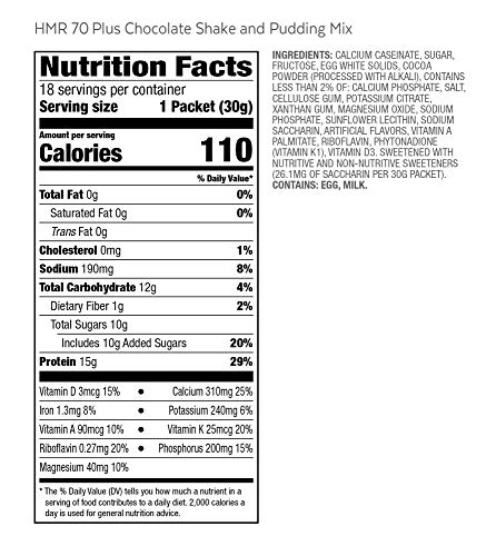 HMR 70 Plus Chocolate Shake and Pudding Mix, Lactose-Free, 15g Protein, 110 Cal., 18 Single- Serve Packets - Thumbnail 4