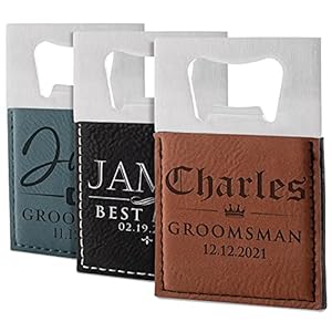 Set of 5 – Groomsmen Gifts for Wedding – Personalized Laser Engraved Bottle Openers for Groomsman, Best Man & Father of…