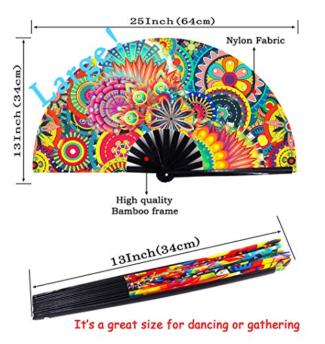 Amajiji Large Folding Hand Rave Fan For Women/Men, Chinease/Japanese Bamboo And Nylon-Cloth Folding Hand Fan, Hand Fan Festival Fan Gift Fan Craft Fan Folding Fan Dance Fan (Dream Ｆlower) #TOP4