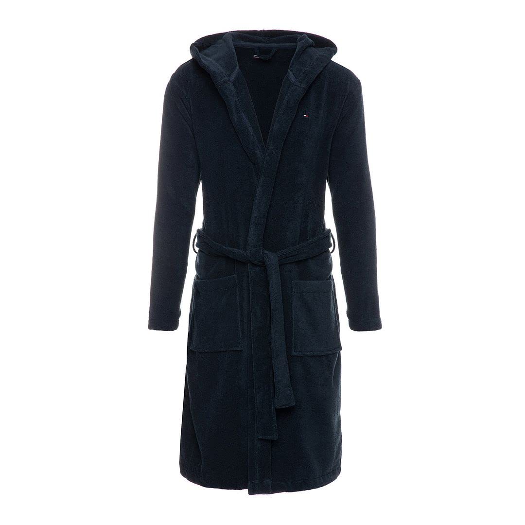 Tommy Hilfiger Mężczyźni Icon Hooded Szlafrok Kąpielowy, Granatowy, M