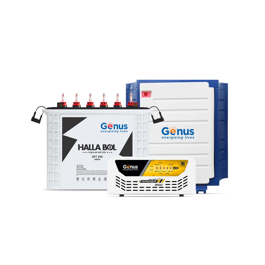 Genus Inverter Battery Combo-Winner 1200 Pure Sine Wave 900Va/12V Inverter 3 Years Warranty + Gtt250 Tall Tubular 220Ah Battery With 48 Months(24 Foc + 24 Pro-Rata)Warranty For Home Appliances,Blue-image-20
