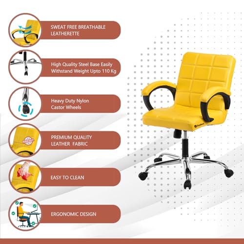 Image of GOYALSON Comfortable Revolving Office Chair Adjustable Swivel Chair with Padded Seat & Backrest for Home Office (1, Yellow, Standard)