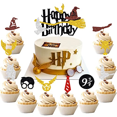 31 Stück Black Magical Wizard Cake Topper Tortendeko Glitter Wizard Geburtstag Torten Deko Cupcake Toppers Magic Theme Kuchen Deko Kinder Junge Mädchen Tortenaufleger für Party Dekoration Cover