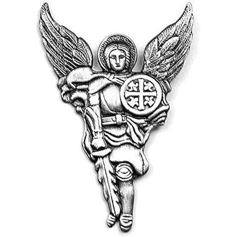 VENICEBEE® Archangel St. Michael Saint Shield Cross Sword Guardian Angel Protection Silver Plated Premium Pin Cover