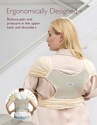 Image of Momcozy Baby Carrier AirMesh - The Perfect Summer Sling for Newborns to Toddler 8-33 lbs - Cooling Fabric Baby Wrap, Lightweight, Ergonomic, and Easy to Wear, Beige