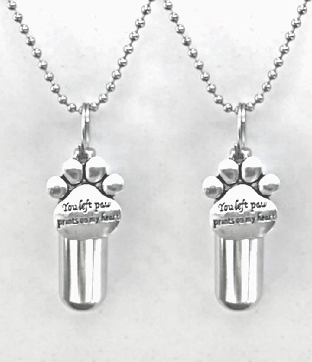 Pasco Specialty Products Set of Two You Left paw Prints on My Heart Personal Cremation URN Necklaces - Includes Velvet Pouches, 24" Chain & Fill Kit