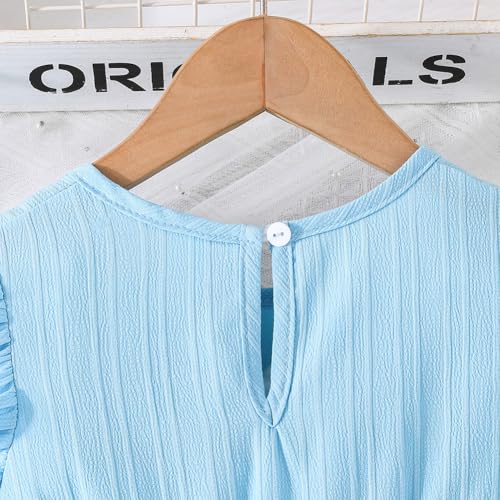 Girls Summer Dresses Ruffle Sleeve Dresses Flutter Bow A-Line Cute Midi Casual Sundress for 4-7Y4