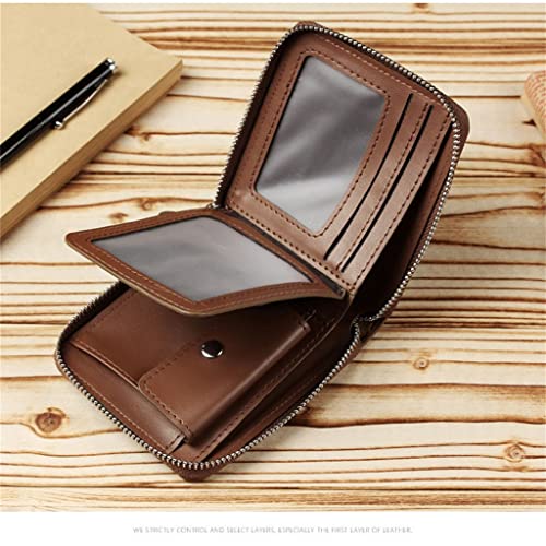 VSULZVNU Men's Purse Men's Wallet Money Clip Short Style Zipper Driver's License Card Bag Cow Pickup Bag Men's Wallet, 11*12*2cm2