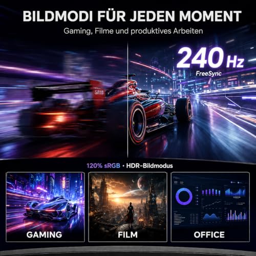 ZZA 32 Zoll 240 Hz Curved Gaming Monitor, Full HD 1080p, 1ms, HDR, FreeSync – Ansicht 2
