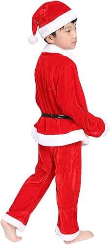 Miniatura 3 de ITODA Disfraz de Navidad de Papá Noel para niños, 3 piezas de terciopelo para fiesta, cosplay, chaqueta de Navidad + pantalones + accesorios para