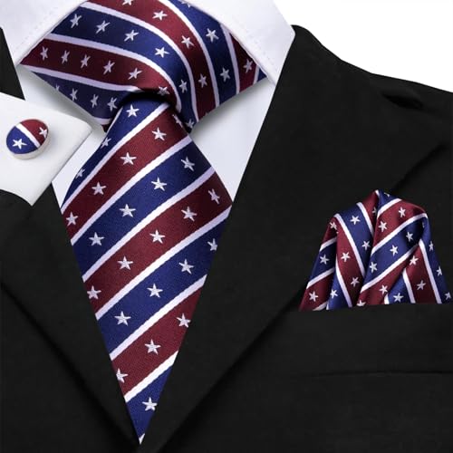 Image of Dubulle Silk Ties Set for Men Formal Paisley Striped Necktie Pocket Square Cufflinks 3PCS Sets Wedding Business Party