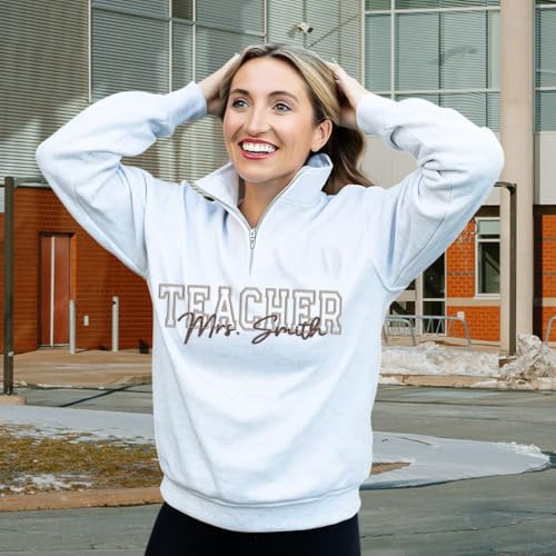 NAZENTI Embroidered Teacher Quarter Zip Sweatshirt – Gifts for Teacher, Custom Quarter Zip Pullover for Women Men3