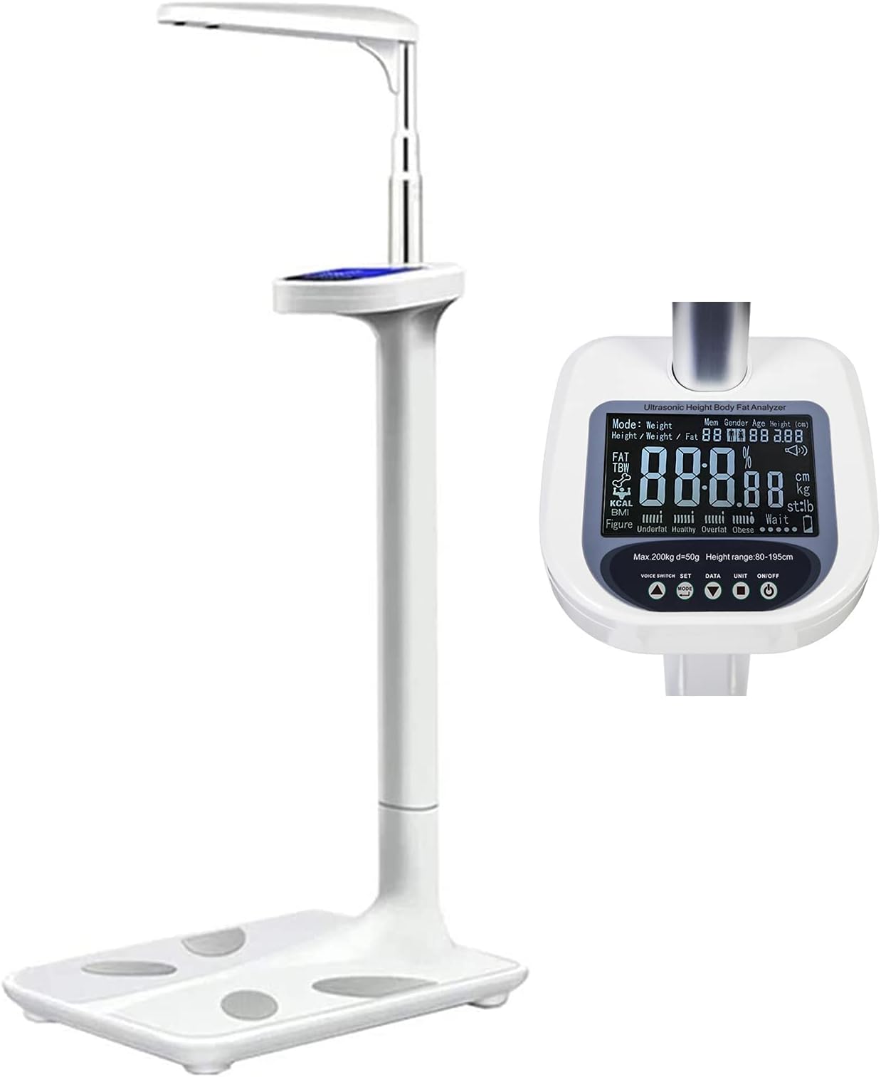 Ultrasonic Digital Height and Weight Scale, BMI Scale and Height Measuring 76 in & 440 lb, Beam Scale with Voice Function for Office, Home, Gym, Physical Examination School