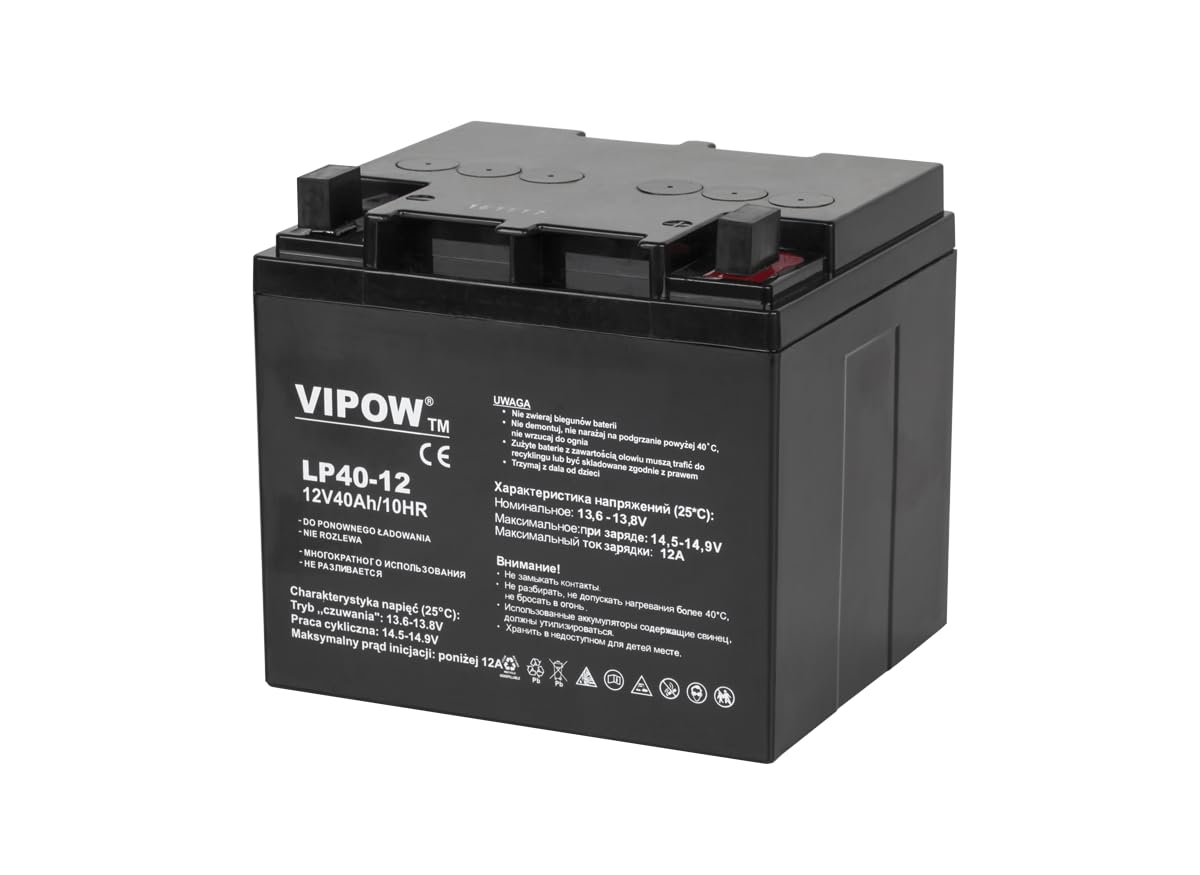 Vipow - Batería de Movilidad 12V 40Ah Bateria de Ciclo Profundo de Gel. Pila Recargable. Acumulador