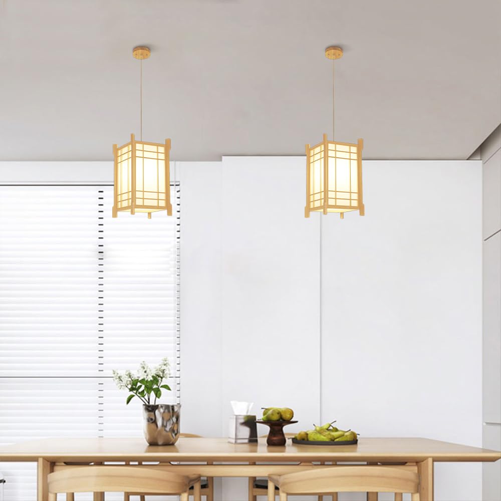 Jadssox Lampa wisząca z latarnią w stylu japońskim Drewniany żyrandol Wisząca lampa sufitowa Oprawa oświetleniowa, E27 Lampy wiszące do sypialni Restauracja Kawiarnia Herbaciarnia Bar Oświetlenie do j