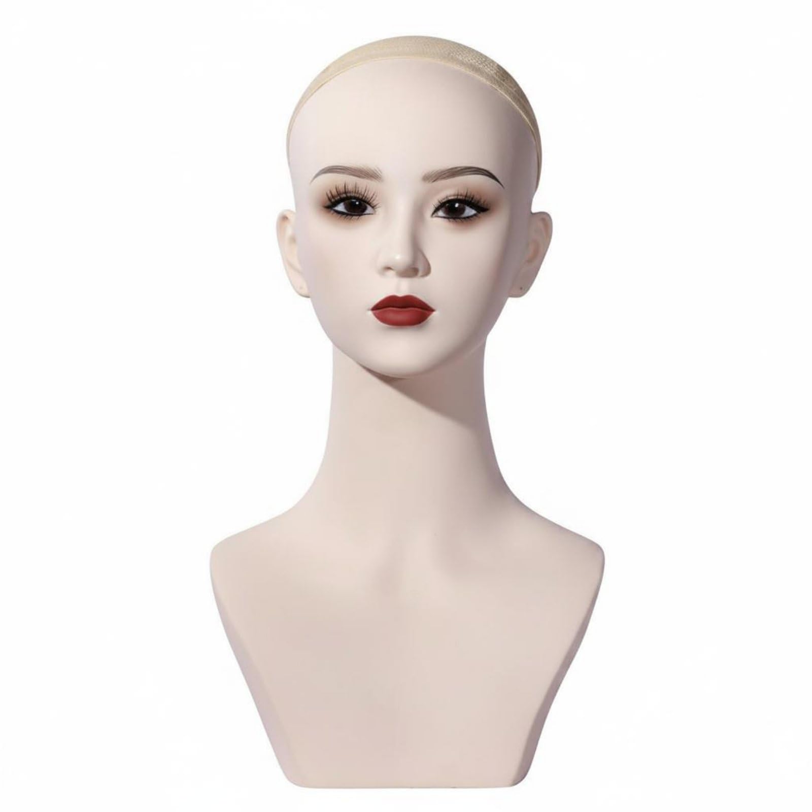Testa Manichino Display Busto Testa Espositore Parrucche Collane Accessori Moda PVC Struttura Stabile per Allestimenti Professionali Adatta a Negozi Saloni Fotografia , Trucco Rosso