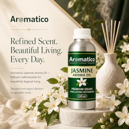 Image of AROMATICO Jasmine Diffuser Oil with Strong, Long-Lasting Aroma for Homes, Offices & Showrooms. Aromatherapy, Diffusers, Air Purifiers, Vaporizers -250 ml