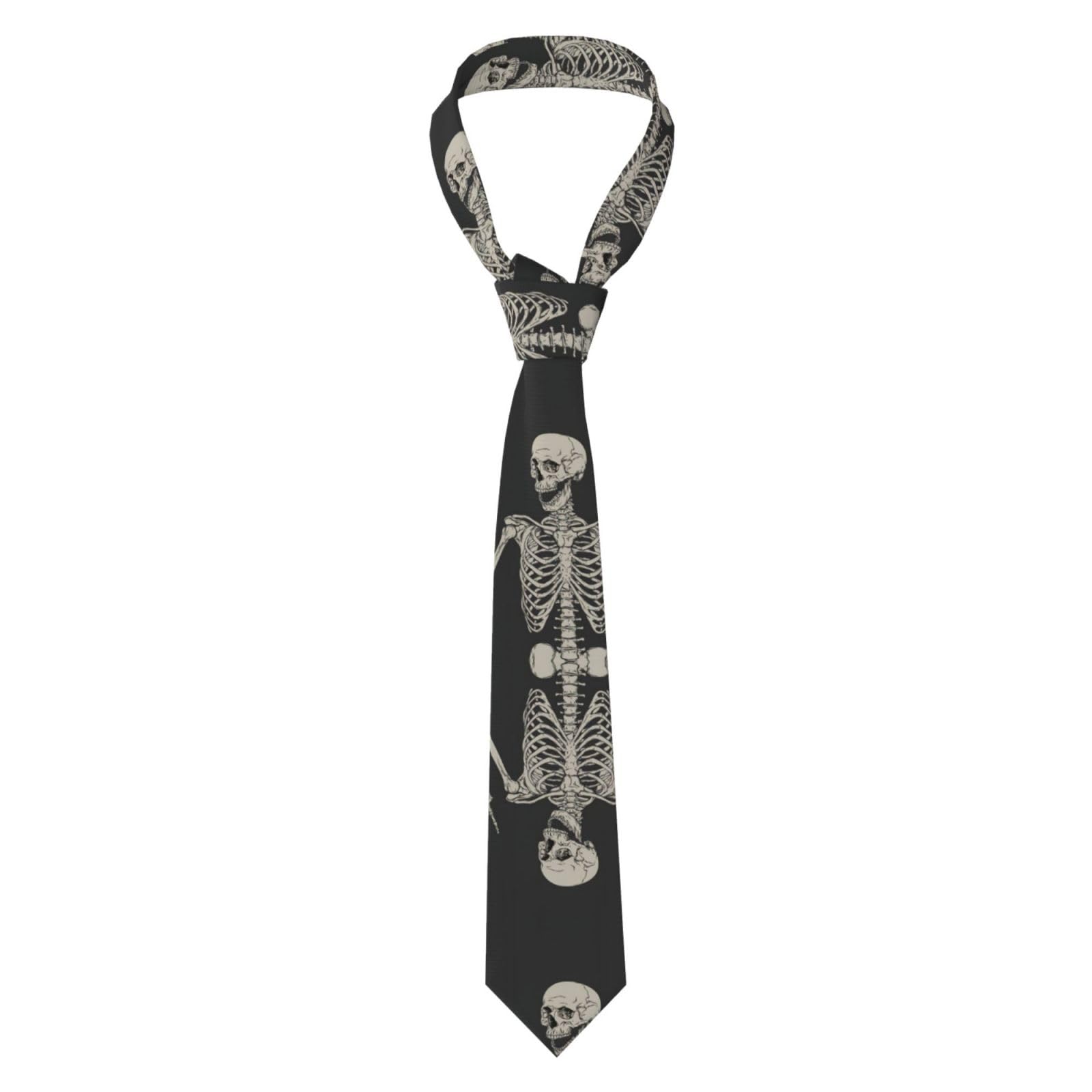 Xcyswbz Men's Black Skull Rock Roll Skeleton Bone Necktie Fashionable Classic Tie For Work Daily Business Wedding Party Premium Stylish