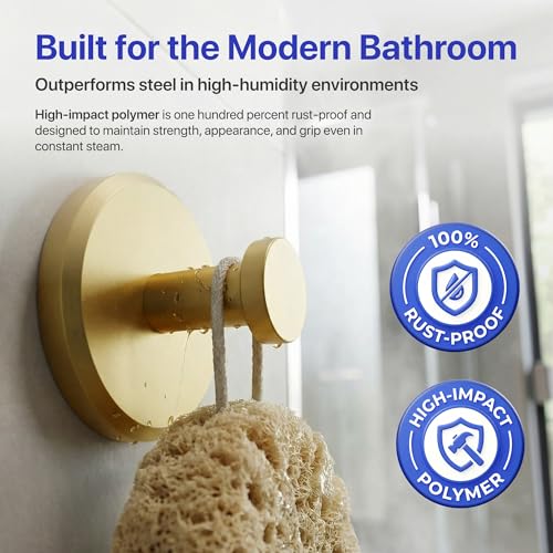 Image of HOME SO Suction Cup Hooks for Shower & Bathroom Towel Holder 4-Pack - Suction Cups Hooks for Hanging Towels, Robes, & Coats - Tiles, Glass Door or Mirror - Shower Hooks & Towel Hooks Organizer - Gold