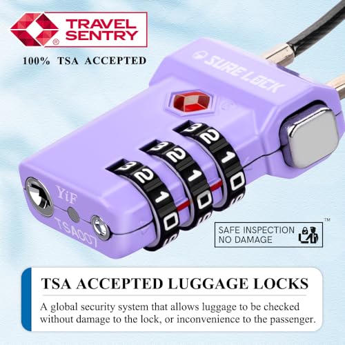 Image of SURE LOCK TSA Approved Luggage Locks with Open Alert Indicator, 3 Digit Combination Cable Travel Lock for Suitcase, Backpack, Gym Locker, Toolbox, Carry On & Travel Bag