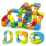 CelestiMingle Clickrail Electric Train Set, 51PCS Magnetic Cube Track, Gravity-Defying Motorized Train with 3D Embedded Layouts, DIY Building Track Toy for Kids Boys & Girls (C)