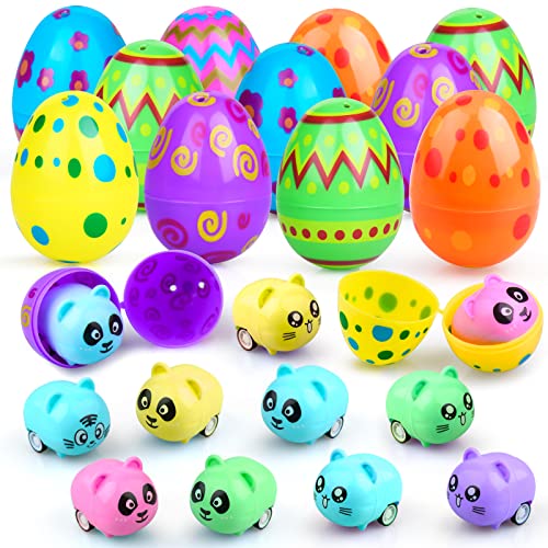 Biulotter 12PCS Pull-Back Vehicles Easter Eggs, with Toys Inside Easter Stocking Stuffers,12PCS Plastic Eggs for Easter Basket Stuffers,Perfect for Easter Eggs Hunts,Goodie Bags,Party Favors