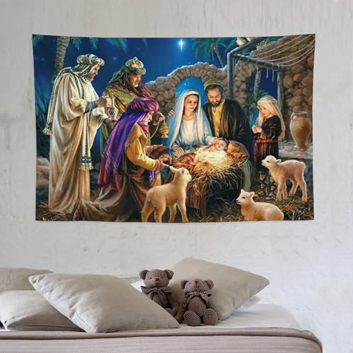 Tapeçaria de Natal com fé cristã, Virgem Maria, tapeçaria de arte de parede, decoração para quarto,