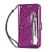 Produktbild Galaxy A5 2017 Leder Klapphülle Glitzer Lila, Bling PU Leder Reißverschluss Wallet Handyhülle mit Lanyard Kartenfächer Magnet PU Leder Glitzer Flip Tasche Kompatibel mit Samsung Galaxy A5 2017 A520F