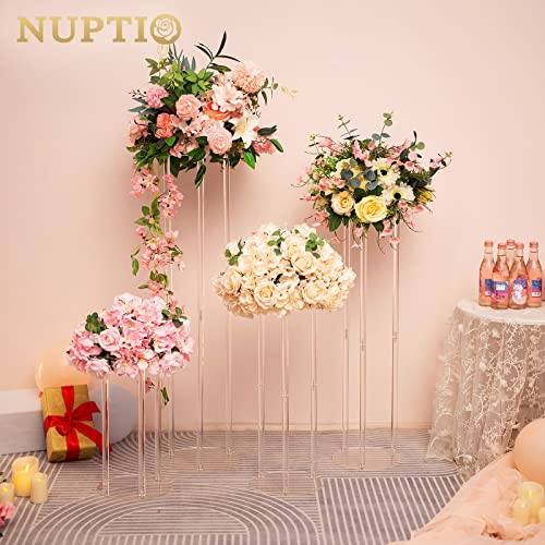 Nuptio Wedding Vases Centerpieces For Tables - 10Pcs 15.7 Inch Tall Acrylic Flower Vase Flowers Stand For Party Tables Decorations - Elegant Bulk Weddings Decoration Table Geometric Centerpiece Stands #TOP2