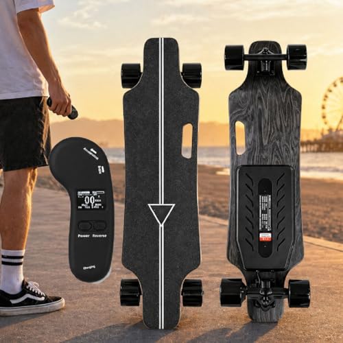 Longboard Eléctrico, Skateboard Eléctrico – Plataforma De 7 Capas De Arce Con Absorción De Golpes, Velocidad Máxima Hasta 25/50 Km/H, Mando LED Con Control De 4 Velocidades Single-Drive-30km